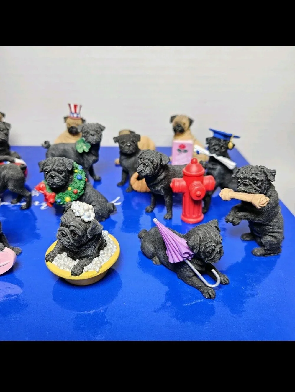 Danbury Mint Miniature Holiday PUGS Figurine Set *44 Figures* w/ Box - READ